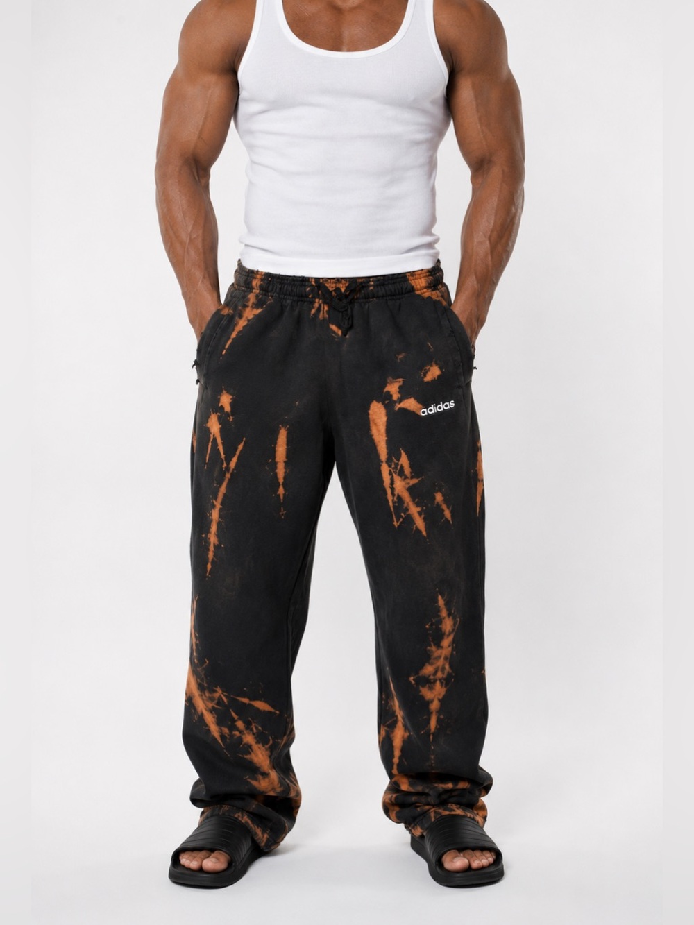 Adidas Sweatpants Medium Bleach Reverse Dye Distressed Unique Gym Workout Lounge